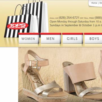 Tops For Shoes website screenshot